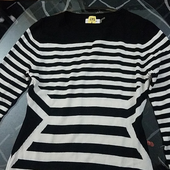 Calvin Klein Black & White Striped Sweater Dress - Picture 2 of 3